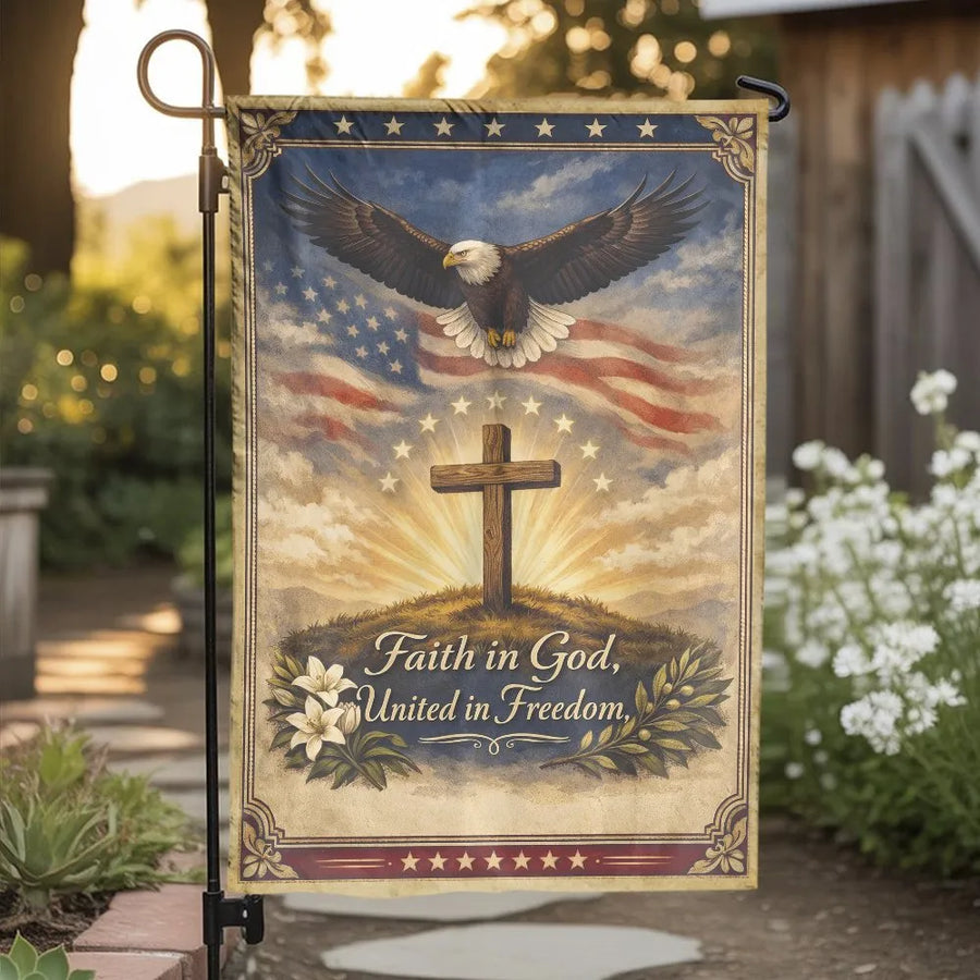 Patriotic Christian Garden Flag | American Eagle and Cross Design | Premium Weather-Resistant Fabric | Outdoor Yard Decor Gift