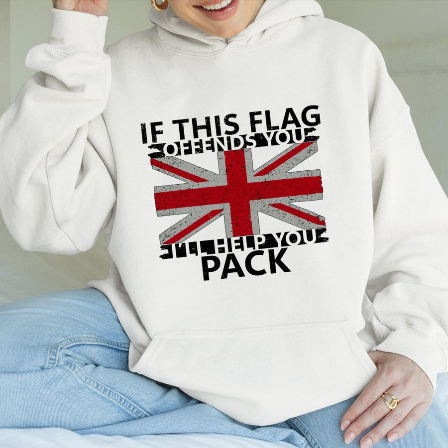British Flag Hoodie | If This Flag Offends You Design | Premium Cotton Blend | Patriotic UK Pride Sweatshirt Gift for Men and Women