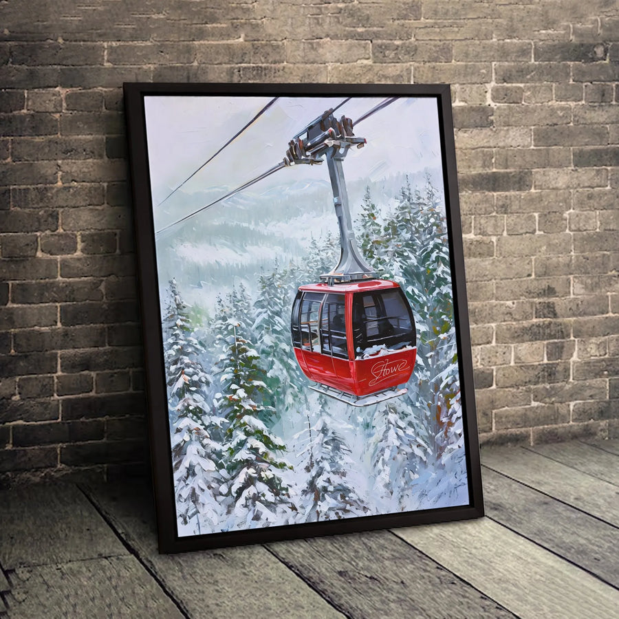 Stowe Ski Gondola Wall Art | Snowy Mountain Landscape Painting | Premium Gallery-Wrapped Canvas | Winter Sports Decor for Home or Cabin