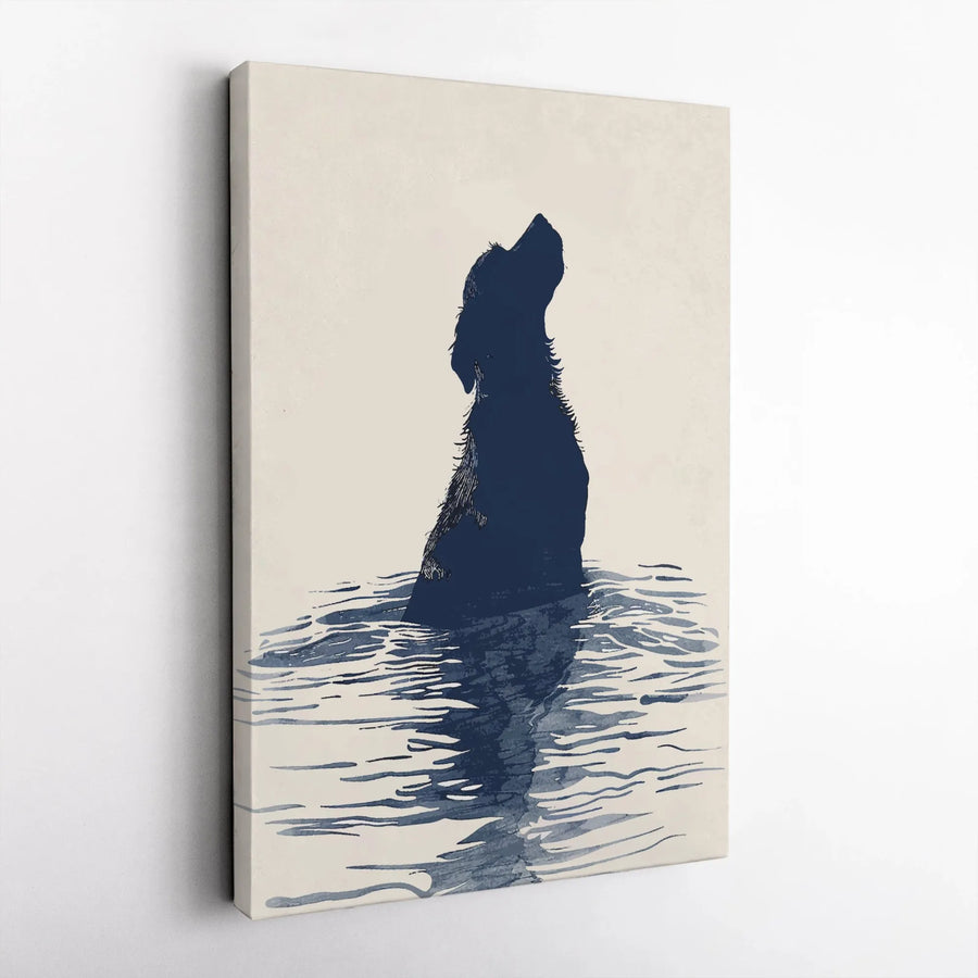 Dog Swimming Canvas Wall Art | Minimalist Blue Dog Silhouette Print | Premium Gallery Wrapped Decor | Modern Pet Lover Home Gift