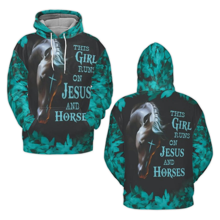 Horse Lover Hoodie | This Girl Runs On Jesus And Horses Graphic | Premium Soft Fleece Lining | Christian Equestrian Gift For Women