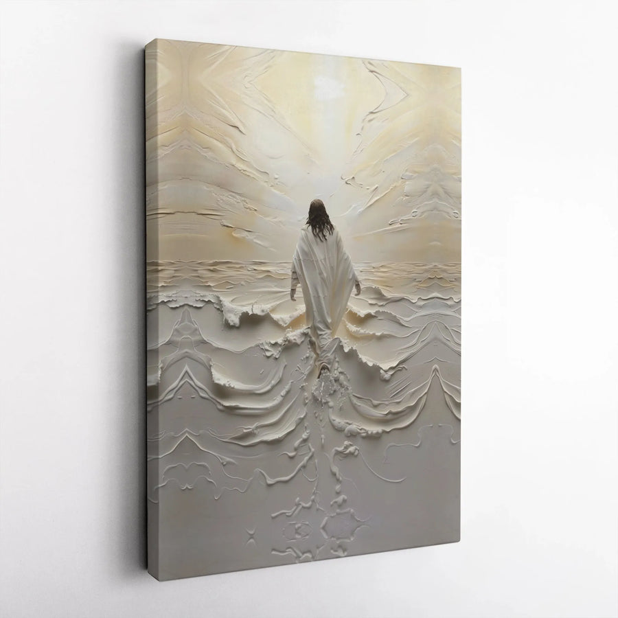Jesus Walking On Water Canvas Wall Art | 3D Texture Effect Religious Decor | Premium Fade-Resistant Print | Spiritual Home Office Gift