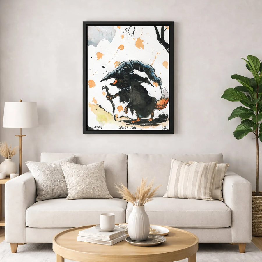Witch Fox Canvas Wall Art | Whimsical Watercolor Forest Creature Portrait | Premium Gallery-Wrapped Decor | Unique Gift for Animal Lovers