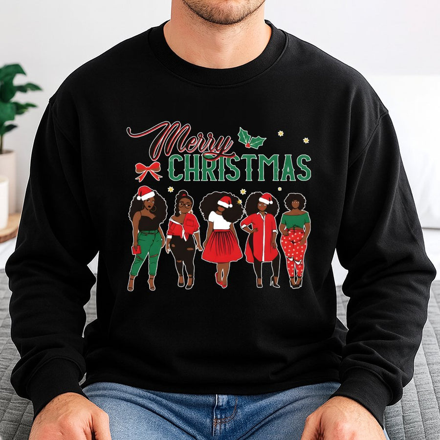 Black Girl Magic Christmas Sweatshirt | African American Sisters Holiday Graphic | Cotton-Poly Premium Crewneck | Melanin Queen Winter Gift