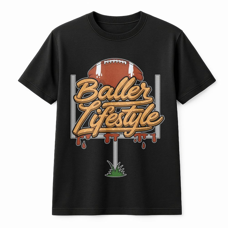 Baller Lifestyle Football T-Shirt | Drip Design Graphic Tee | 100% Premium Cotton | Athletic Sports Gift for Football Fans