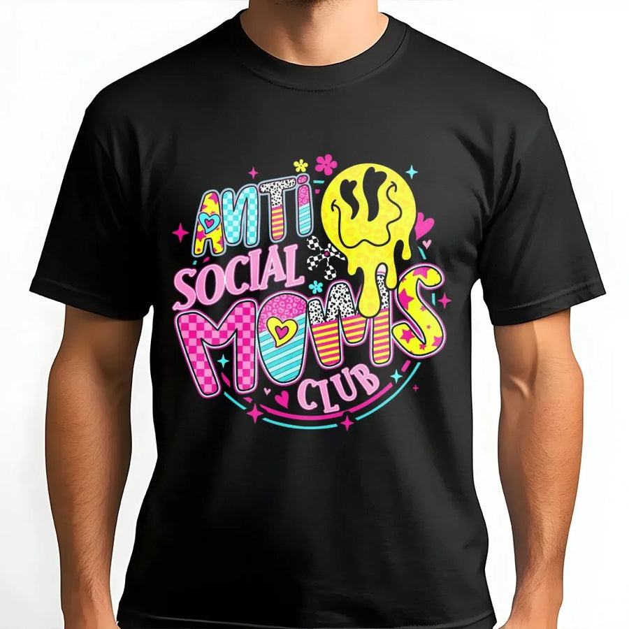 Anti Social Moms Club T-Shirt | Retro Groovy Aesthetic Graphic | Premium Soft Cotton Tee | Funny Gift for Mom, Mother's Day 2026, New Mom Life