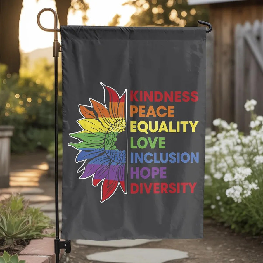 LGBTQ Pride Garden Flag | Rainbow Sunflower with Inspirational Quote | Weather Resistant Double Sided | Pride Month Outdoor Decor Gift