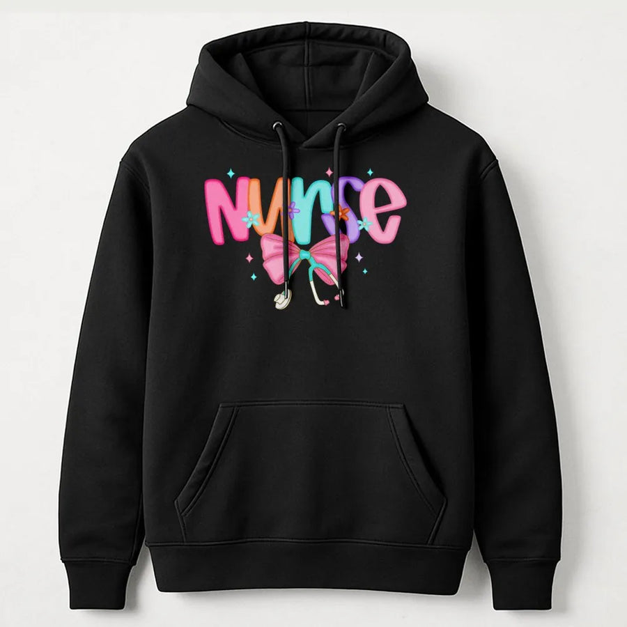 Nurse Hoodie | Preppy Bow Stethoscope Graphic | Premium Cotton Blend | Gift for Registered Nurse, Nursing Student, Graduation Present
