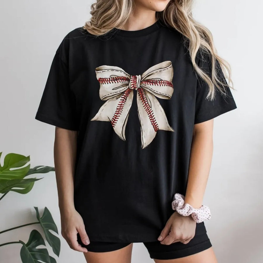 Baseball Bow T-Shirt | Coquette Aesthetic Sports Mom Graphic | Soft Premium Cotton | Gift for Baseball Fans & Players