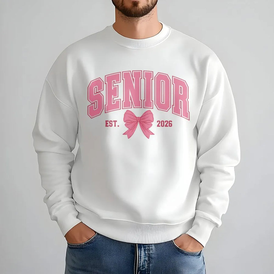 Senior 2026 Sweatshirt | Preppy Bow Graphic Aesthetic | Soft Cotton Blend | Graduation Gift for High School or College Students