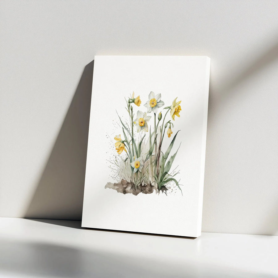 Watercolor Daffodil Canvas Print | Botanical Yellow Flower Wall Art | Gallery Wrapped Premium Decor | Spring Floral Gift for Home Office