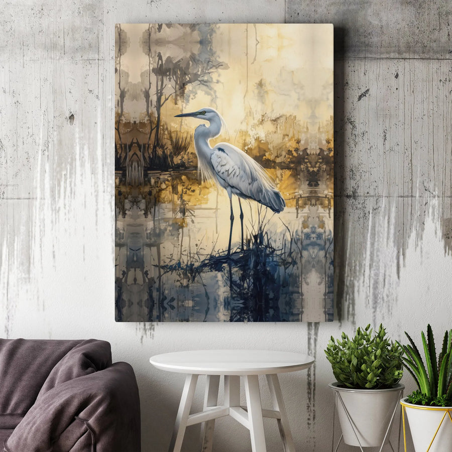 Great Egret Canvas Wall Art | Abstract Watercolor Bird Painting | Thick Gallery Wrap Canvas | Premium Coastal Decor Gift for Nature Lover