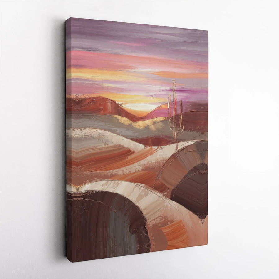 Abstract Desert Landscape Canvas | Saguaro Cactus Sunset Wall Art | Premium Gallery Wrapped Print | Modern Southwest Home Decor Gift