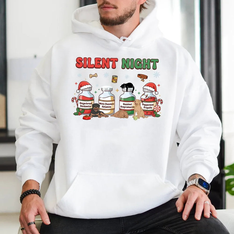 Silent Night Vet Med Hoodie | Funny Veterinary Christmas Graphic | Premium Cotton Blend | Perfect Gift for Veterinarians, Vet Techs & Students