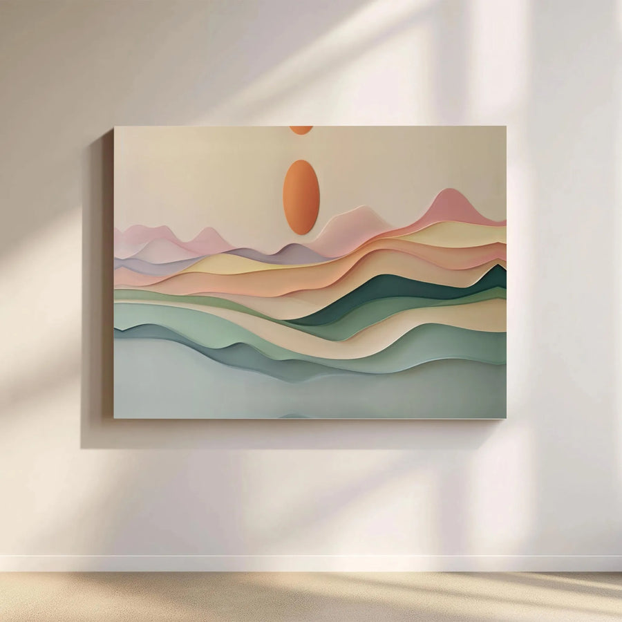 Abstract Mountain Wall Art | Modern Layered Hills & Sunset Print | Premium Gallery Wrapped Canvas | Boho Bedroom & Living Room Decor Gift