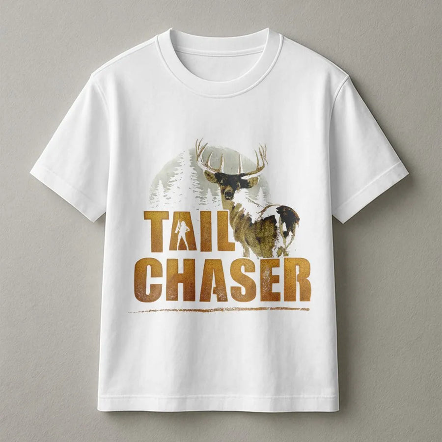 Tail Chaser Deer Hunting T-Shirt | Retro Whitetail Buck Graphic | Premium Cotton Graphic Tee | Gift for Hunter Outdoor Enthusiast