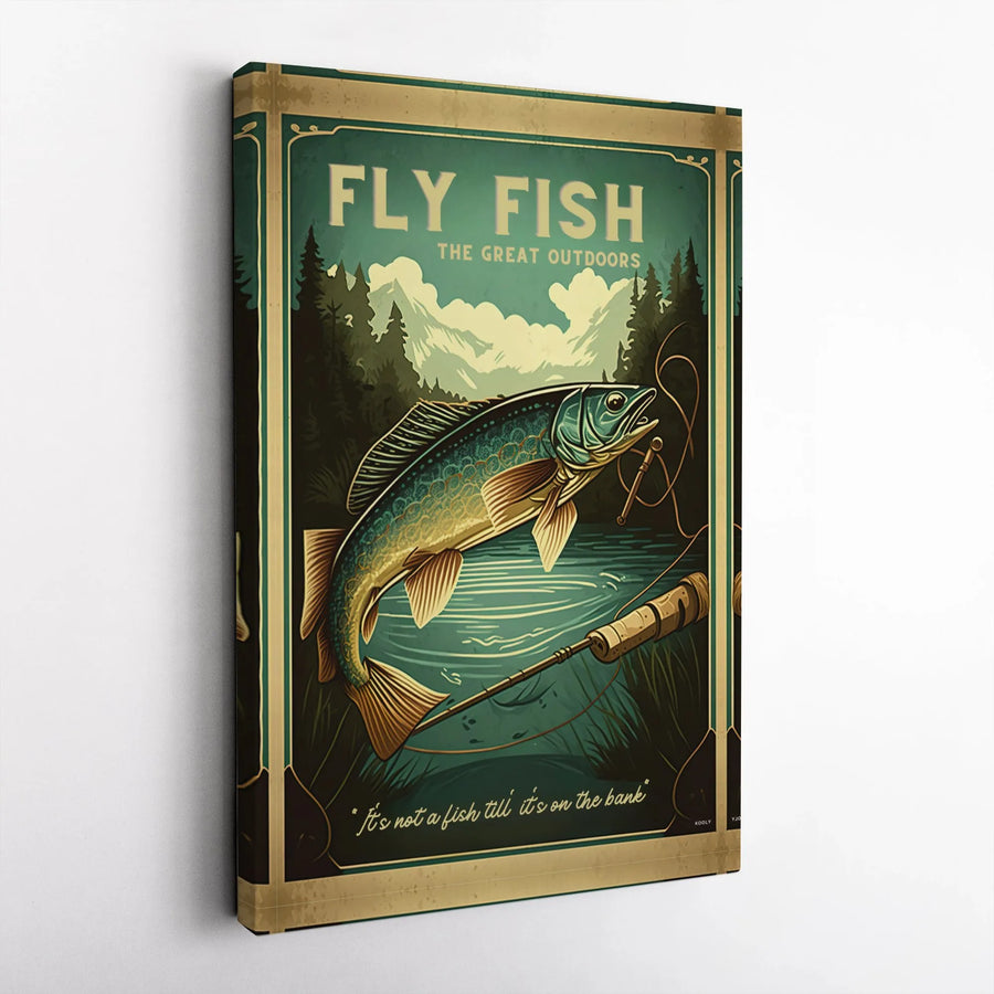 Fly Fishing Wall Art | Retro Wilderness Adventure Print | Premium Gallery Wrapped Canvas | Gift for Anglers and Outdoor Enthusiasts
