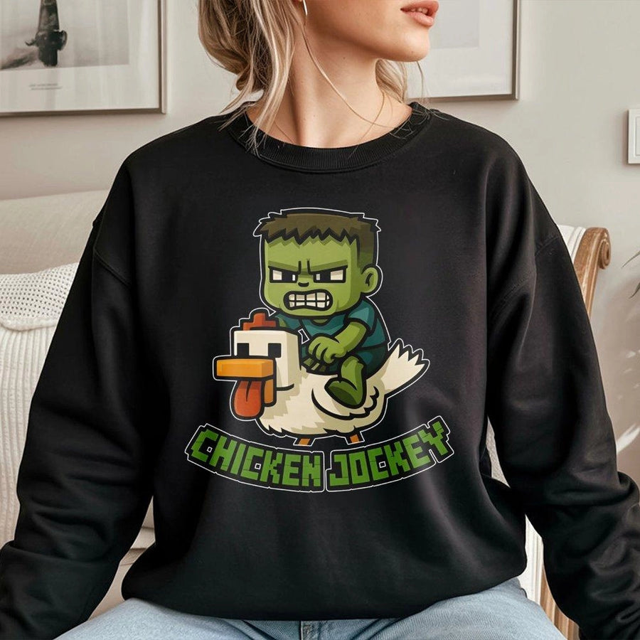 Chicken Jockey Graphic Sweatshirt | Pixel Art Gaming Design | Premium Cotton Blend | Funny Gamer Gift for Boys and Kids