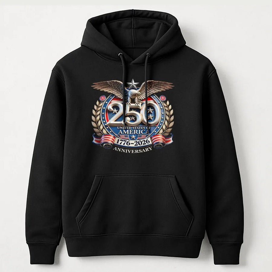 USA 250th Anniversary Hoodie | Patriotic Eagle 1776-2026 Graphic | Soft Cotton-Poly Blend | Collector's Gift for Patriots