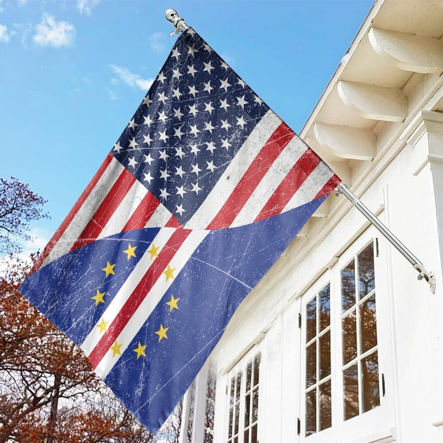 USA and Cape Verde Friendship Flag | Vintage Distressed Split Design | Premium Weather-Resistant Polyester | Outdoor Garden or Home Decor Gift