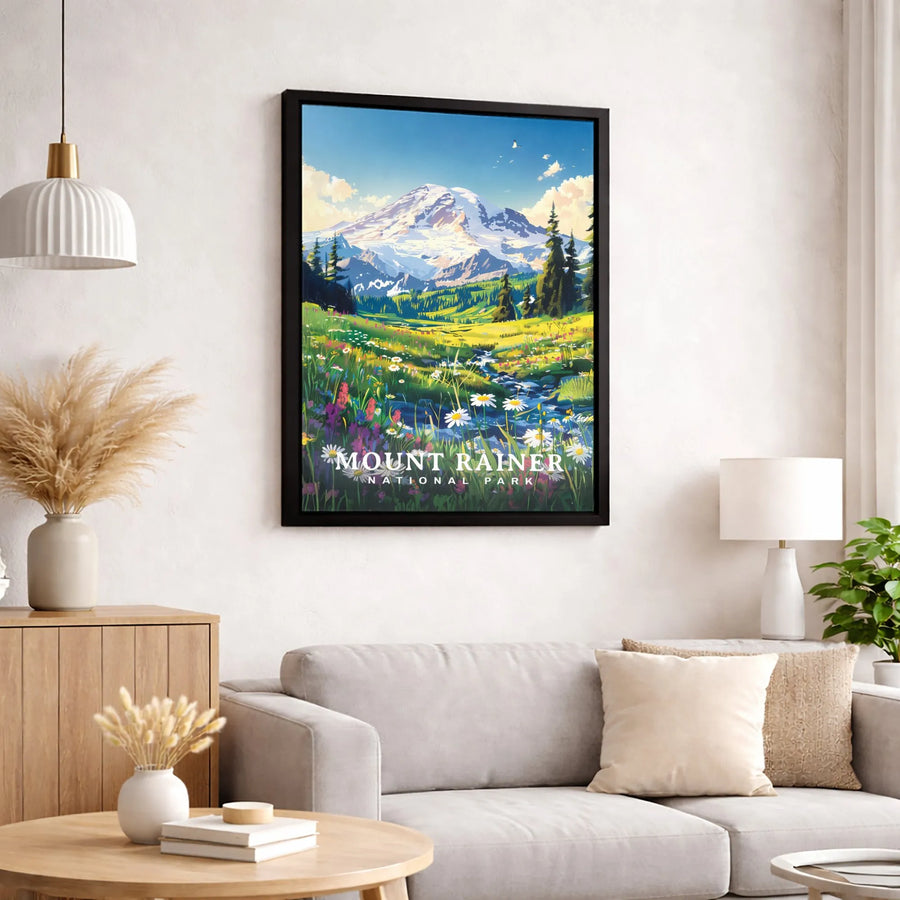 Mount Rainier National Park Canvas | Wildflower Meadow Landscape Art | Premium Gallery-Wrapped Print | Travel Enthusiast Nature Gift