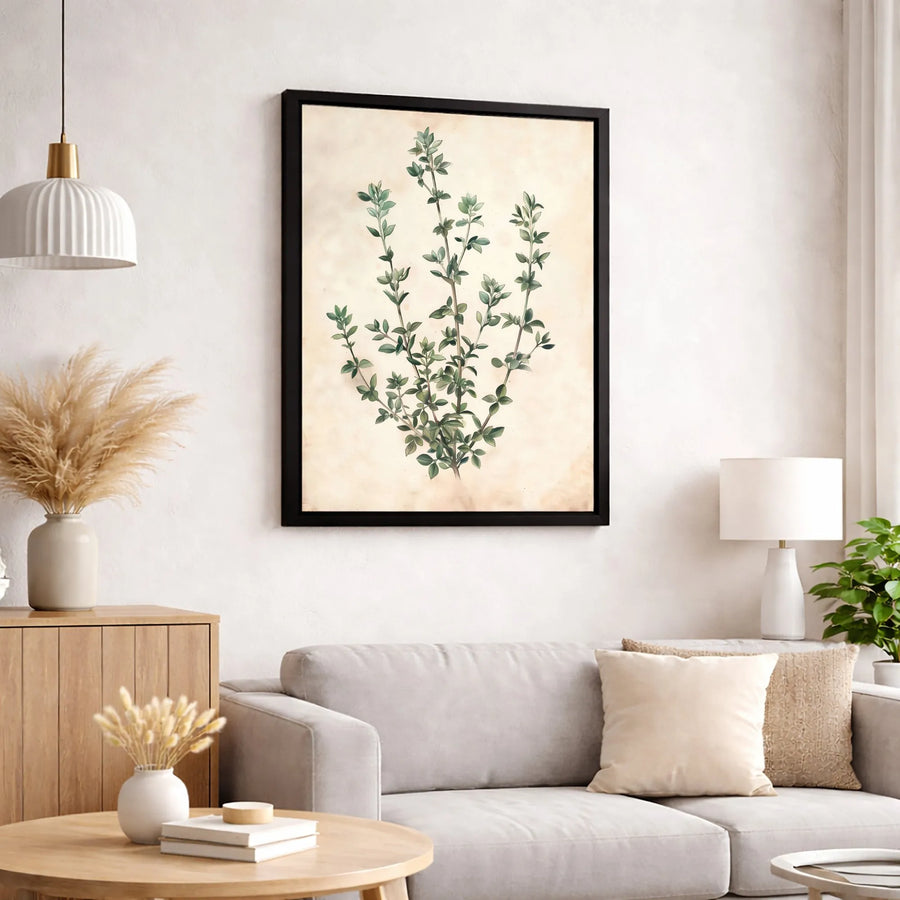 Botanical Thyme Wall Art | Vintage Herb Illustration Canvas Print | Premium Gallery Wrap Decor | Kitchen & Dining Wall Decor