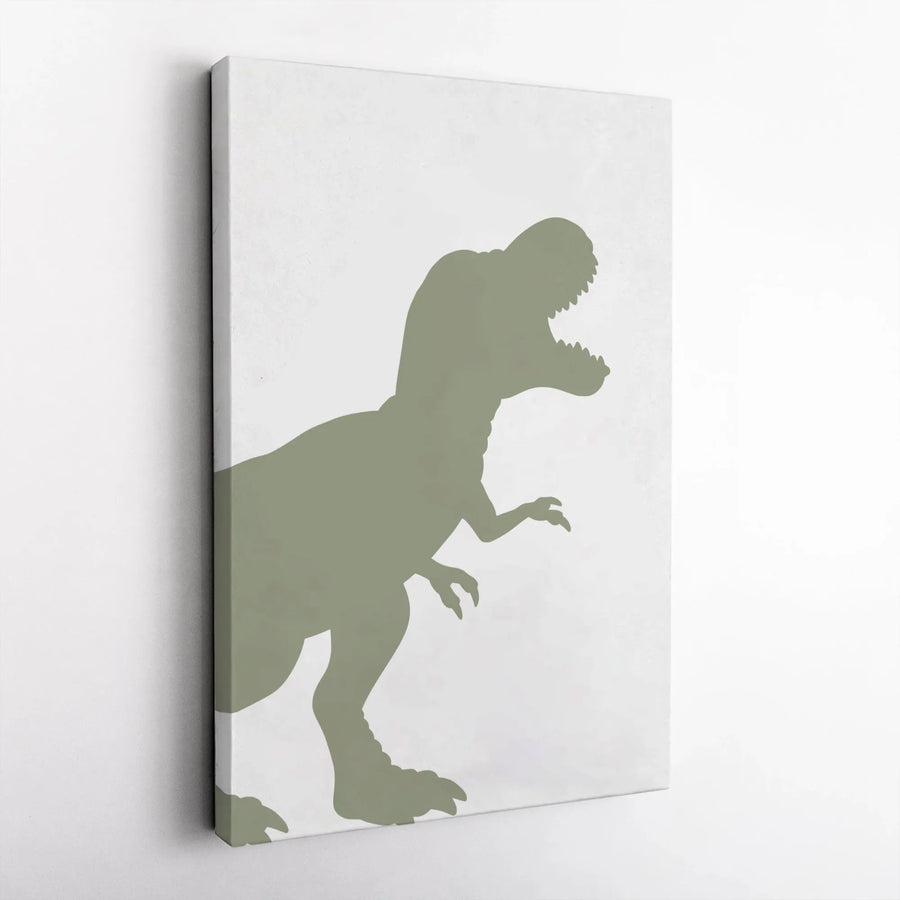 T-Rex Dinosaur Canvas Print | Minimalist Sage Green Silhouette | Premium Gallery Wrapped Wall Art | Kids Room & Nursery Decor Gift