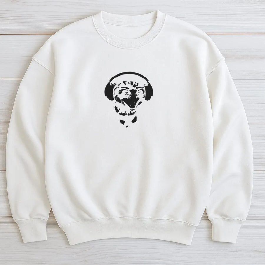 Cat Headphones Sweatshirt | Cute Music Lover Graphic | Premium Cotton Blend | Unisex Pet Owner Gift
