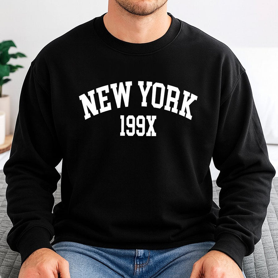 New York 199X Sweatshirt | Vintage Collegiate Aesthetic Print | Premium Cotton-Polyester Blend | Trendy Retro NYC Gift for Men and Women