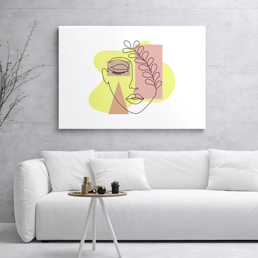 Abstract Woman Face Canvas | Minimalist Line Art with Geometric Shapes | Premium 1.25" Gallery Wrap | Modern Home Decor Wall Art