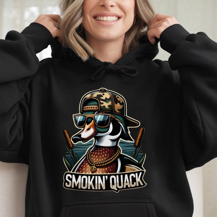 Smokin' Quack Hoodie | Funny Duck Hunter Gift | Soft Cotton-Blend Graphic Pullover | Apparel for Outdoorsmen & Wildlife Lovers