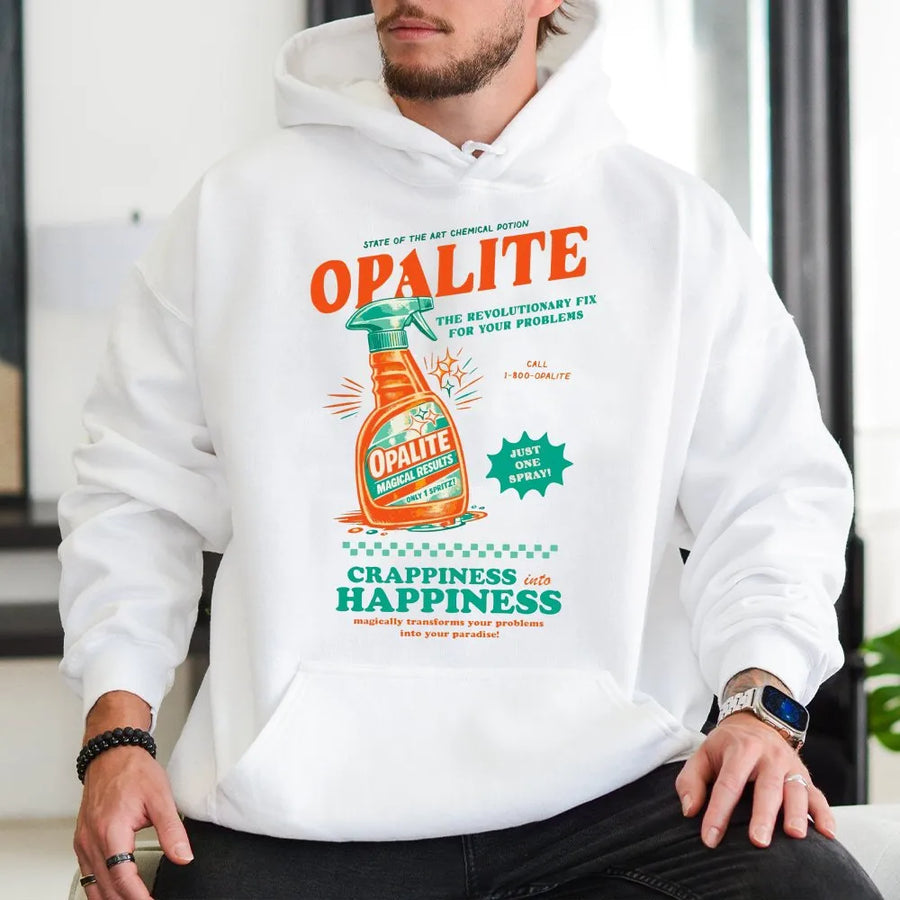 Opalite Magical Cleaning Spray Hoodie | Retro Graphic Streetwear Design | Premium Cotton Poly Blend | Funny Gift For Her And Him
