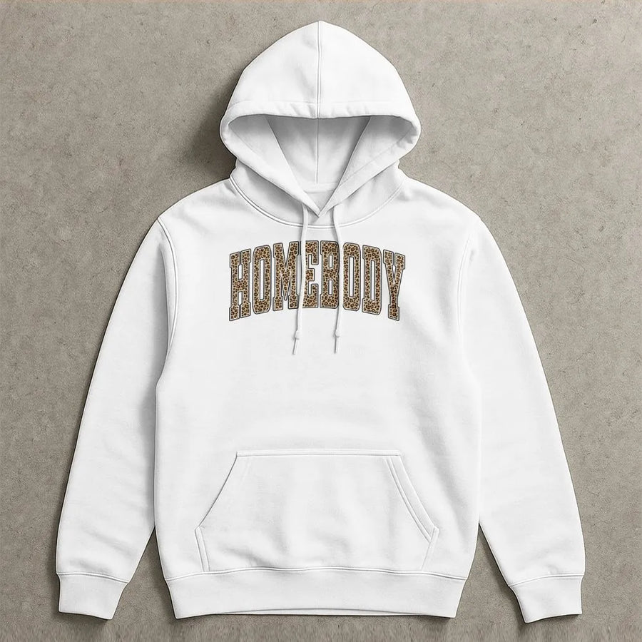 Homebody Hoodie | Trendy Leopard Print Graphic | Premium Cozy Fleece | Gift for Introvert Women