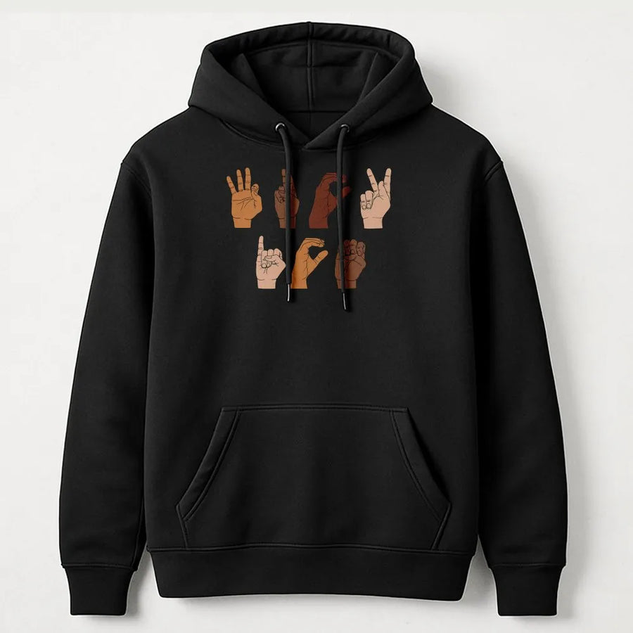 Sign Language Protest Hoodie | Activism Hand Signs Graphic Print | Premium Cotton Blend | Gift For Human Rights Advocate