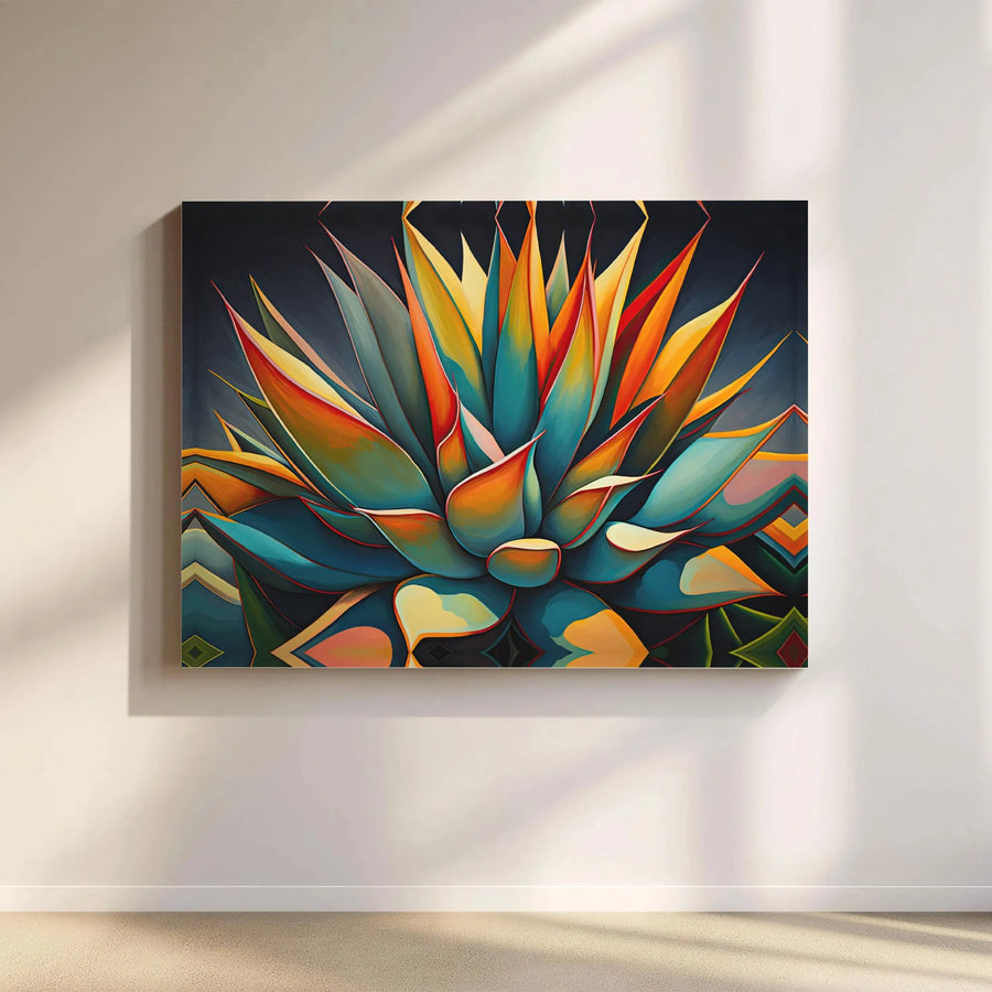Agave Canvas Wall Art | Colorful Geometric Succulent Print | Premium Fade-Resistant Canvas | Modern Southwestern Living Room Decor Gift