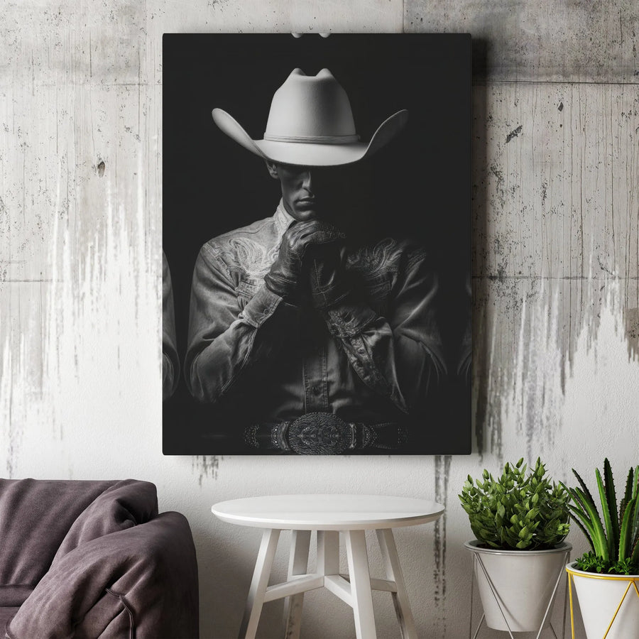 Cowboy Canvas Wall Art | Black and White Western Photography | Premium Gallery Quality Print | Rustic Farmhouse Decor Gift for Men