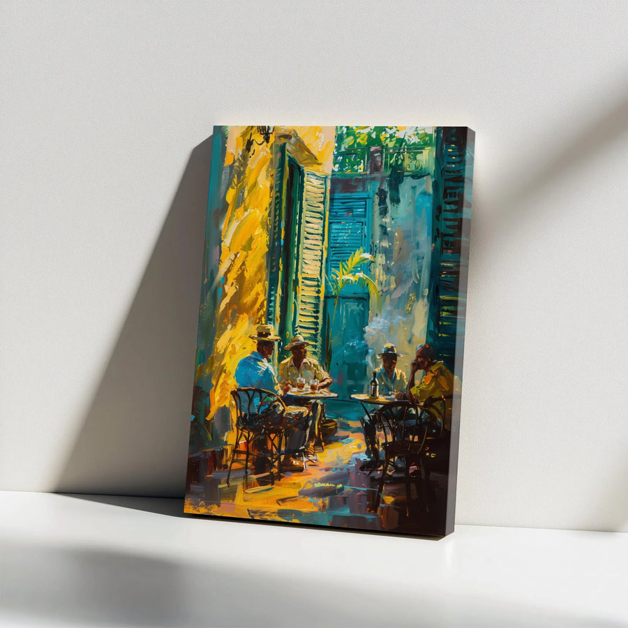 Cuban Cafe Scene Canvas Print | Vibrant Impressionist Painting | Premium Gallery Wrapped Art | Living Room & Office Decor Gift