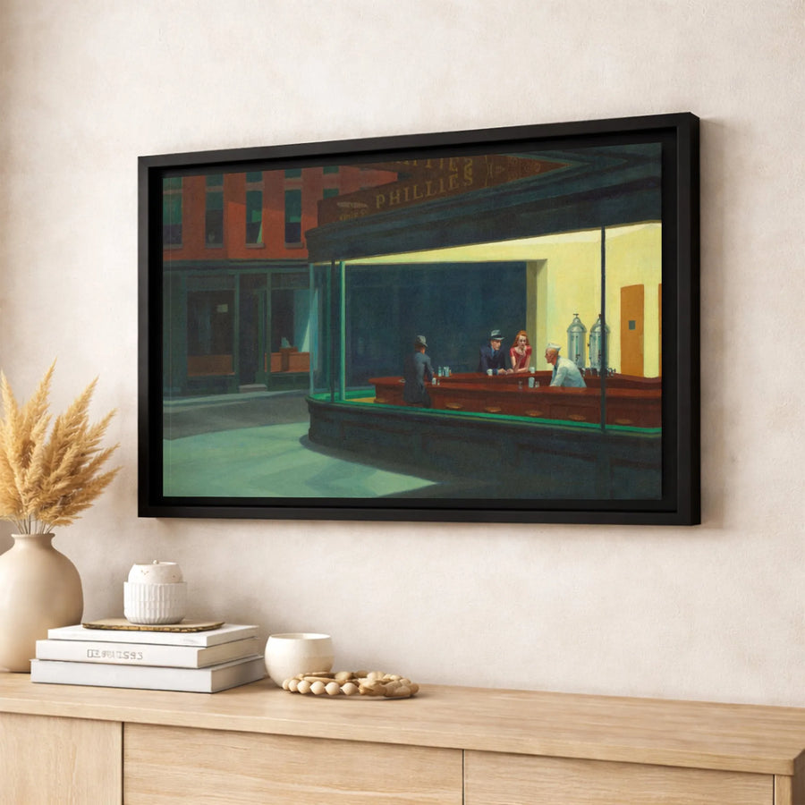 Edward Hopper Nighthawks Canvas Print | Iconic Diner Wall Art Decor | 1.25 Inch Gallery Wrap | Museum Quality Home Office Artwork Gift