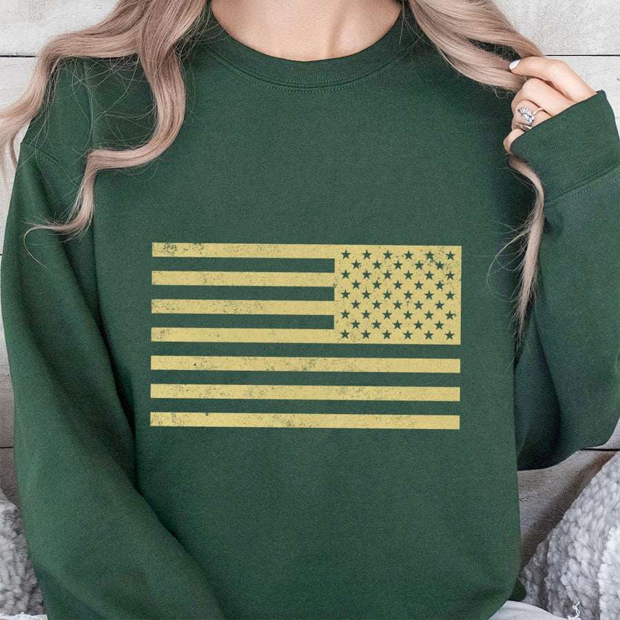Distressed American Flag Sweatshirt | Vintage USA Patriot Graphic | Premium Cotton Blend Crewneck | Unisex Gift For Proud Americans