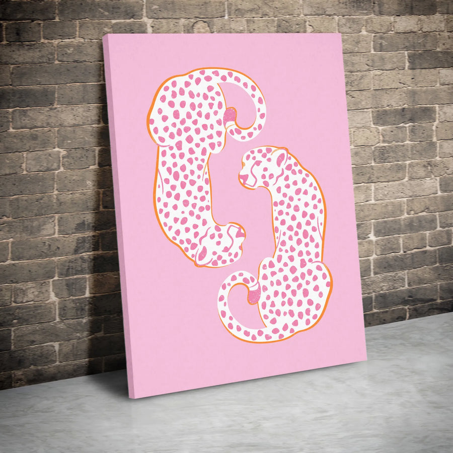 Pink Leopard Wall Art | Whimsical Cheetah Illustration Print | Gallery Quality 1.25-Inch Canvas | Modern Preppy Decor Gift