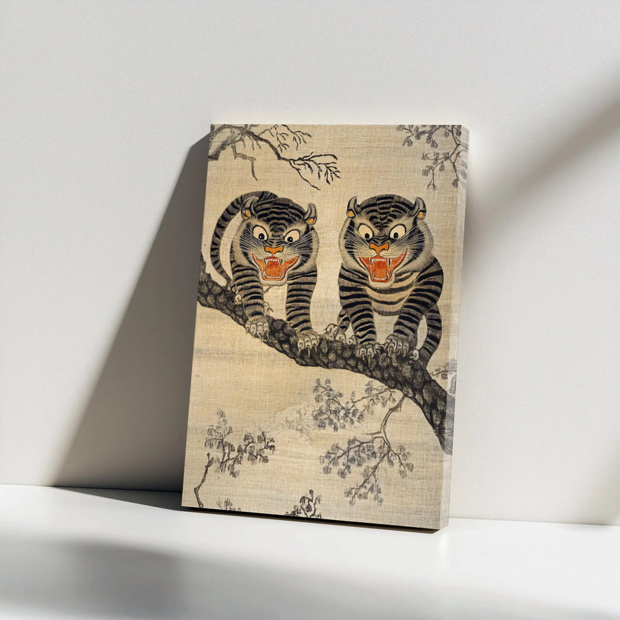 Korean Folk Art Tiger Canvas | Traditional Whimsical Tiger Painting | Gallery Wrapped Premium Canvas | Asian Interior Decor Gift