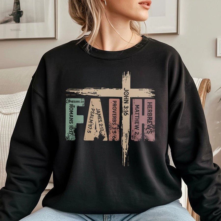 Faith Bible Verse Sweatshirt | Scripture Typography Design | Premium Cotton Blend | Religious Gift for Men and Women