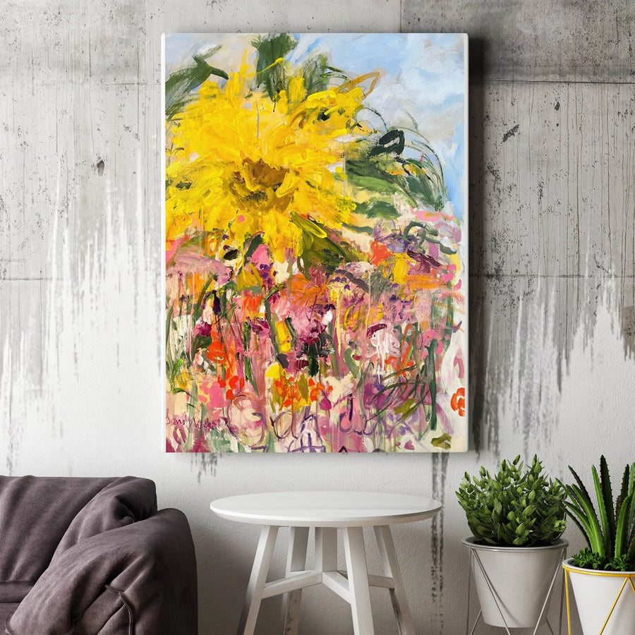 Sunflower Canvas Wall Art | Impressionist Wildflower Meadow Print | 1.25" Gallery Thick Canvas | Vibrant Floral Home Decor Gift