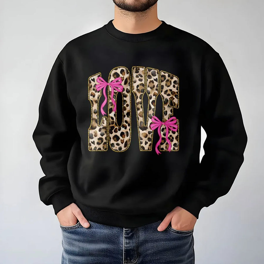 Love Sweatshirt | Leopard Print Coquette Bow Graphic | Premium Soft Cotton Blend | Aesthetic Valentine Gift for Her
