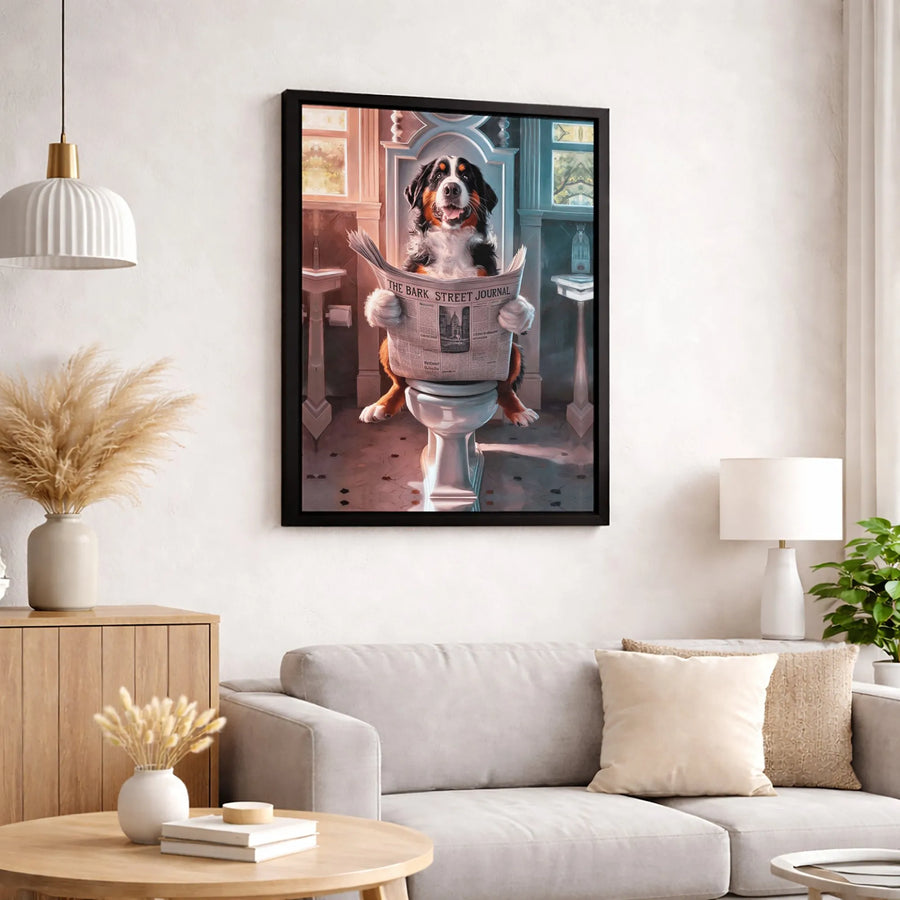 Bernese Mountain Dog Toilet Canvas Art | Funny Dog Bathroom Wall Decor | Premium Fade-Resistant Print | Quirky Gift for Dog Lovers