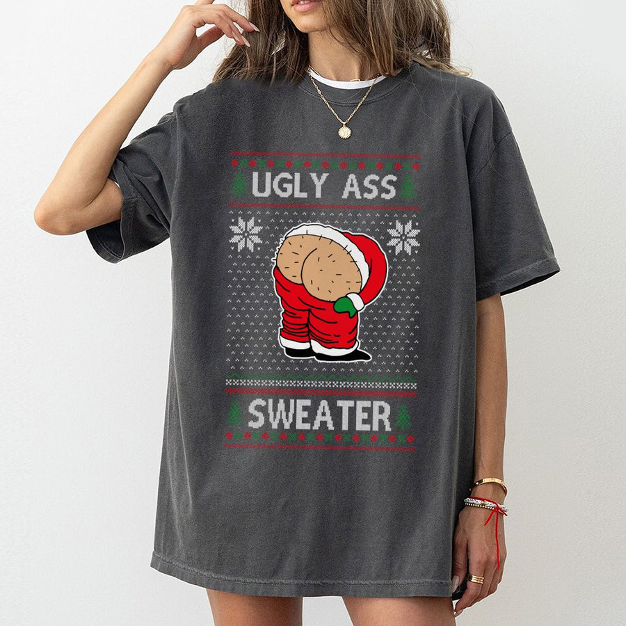 Ugly Christmas T-Shirt | Funny Santa Mooning Graphic | 100% Cotton Premium Unisex Tee | Gag Gift for Holiday Party