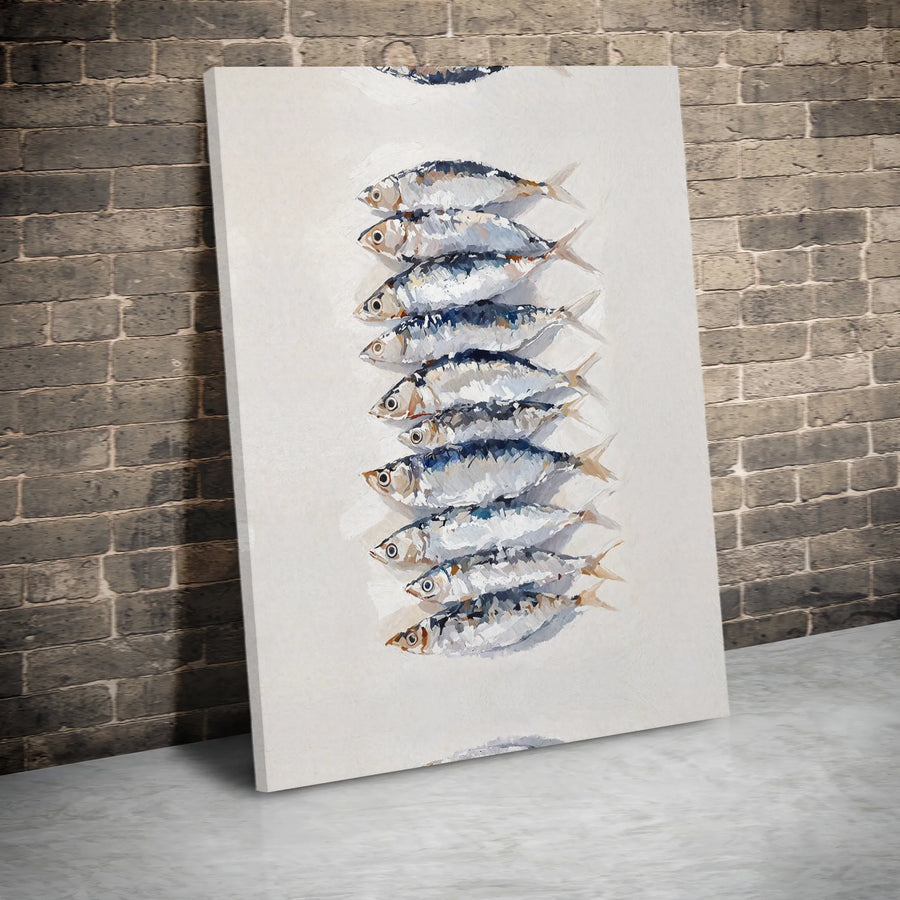 Sardine Painting Canvas Print | Modern Coastal Fish Art | Thick Gallery Wrap Canvas | Premium Kitchen & Dining Room Decor Gift
