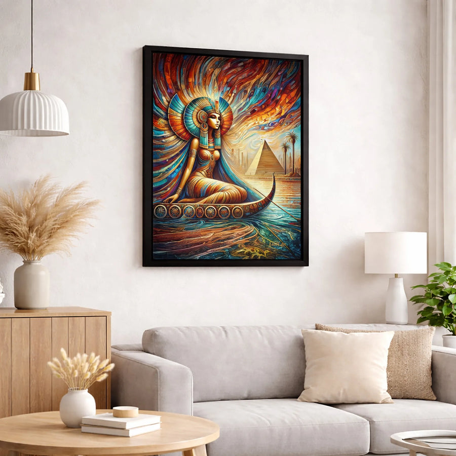Egyptian Queen Canvas Print | Vibrant Cleopatra River Boat Wall Art | Premium Gallery-Wrapped Portrait | Ancient Egypt Decor Gift for Her