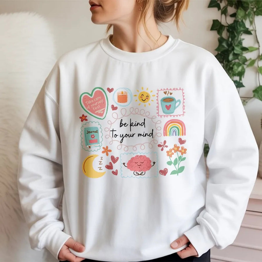 Mental Health Awareness Sweatshirt | Be Kind To Your Mind Vintage Graphic | Cozy Pullover Sweatshirt | Inspirational Self Care Gift