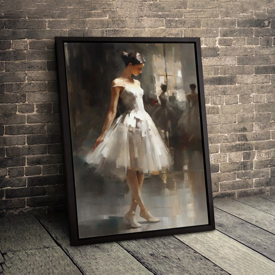 Ballerina Canvas Wall Art | Impressionist White Tutu Painting | Gallery-Quality 1.25 Inch Thick Frame | Elegant Dancer Decor for Living Room